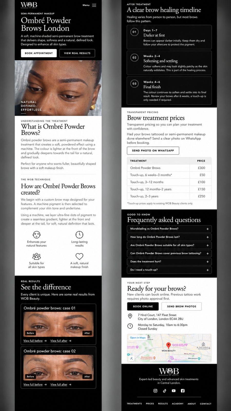 Ombré powder brows mock-up, a two-column mobile layout