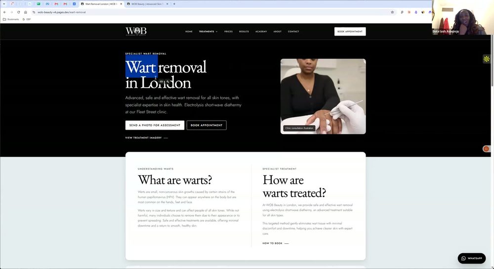 Call frame: the wart removal page hero image labelled Clinic consultation illustration